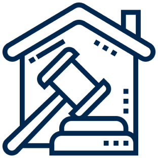 Gavel inside house outline, legal concept.
